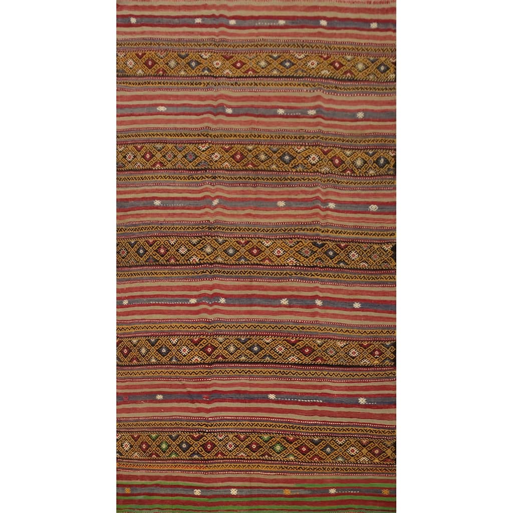 Hand Woven Oriental 100% Wool Carpet Southwestern Tribal Multi-Colored Kilim Area Rug - 9' 4'' X 5' 6''