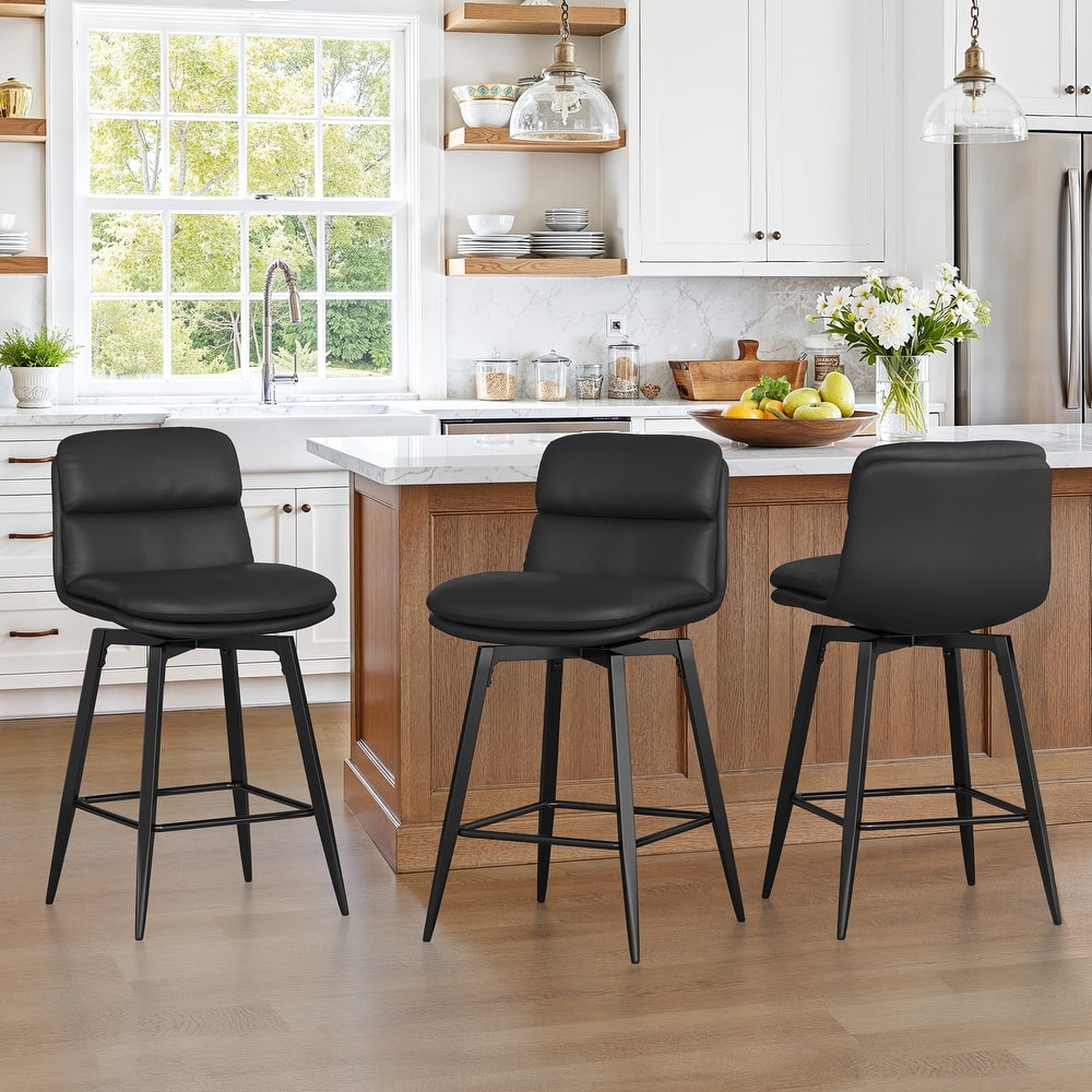 360°Swivel Bar Stools Set of 2/3/4, 26" H Seat Height with, Faux Leather Barstool for Kitchen Island and Home Bar Brown