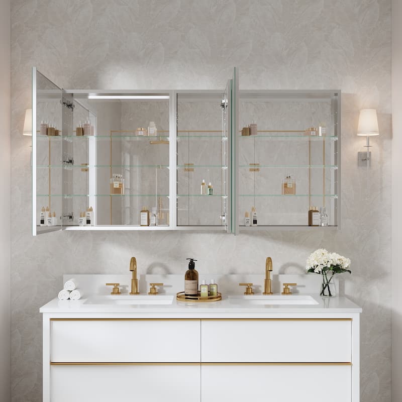 60"W X 30'H Bathroom Recessed or Surface Wall Mount Medicine Cabinet With Adjustable Glass Shelves