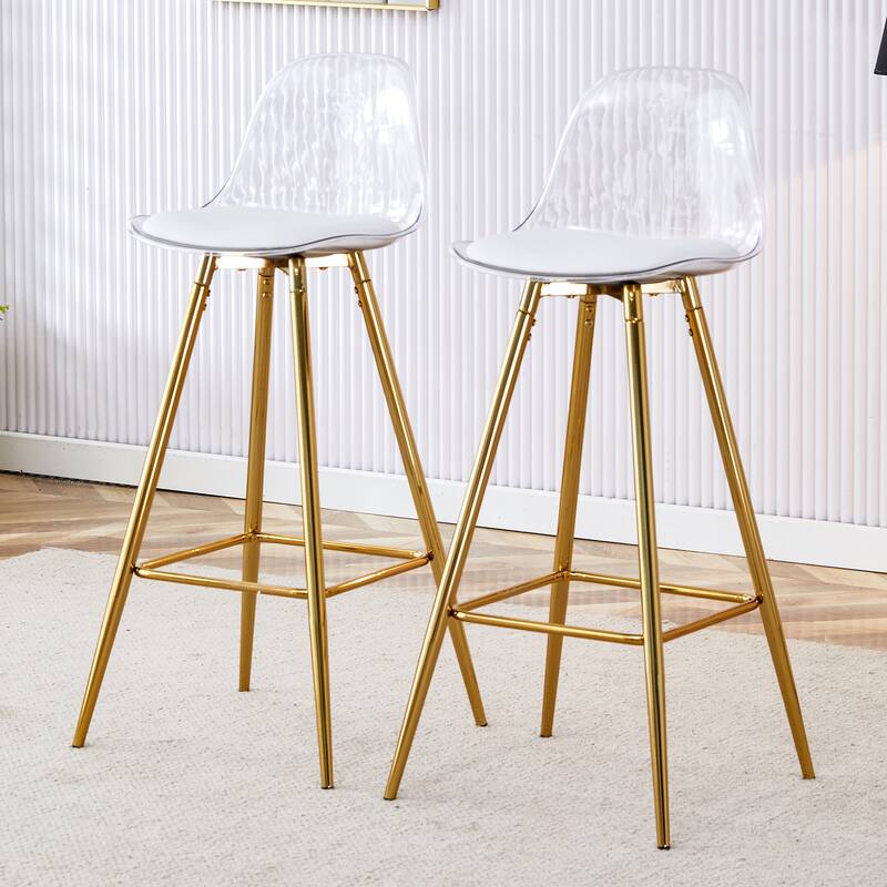 Clear Bar Stools Set of 2, Kitchen Island Chairs with Back and Footrest, Tall Acrylic Bar Chair with Metal Legs