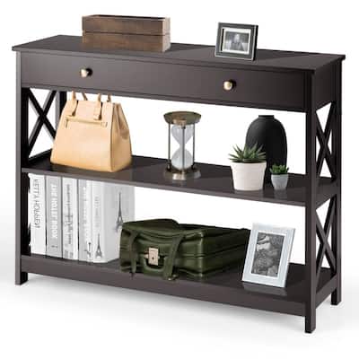 Console Table 3-Tier with Drawer and Storage Shelves - 39''x 12''x 31''(L x W x H)