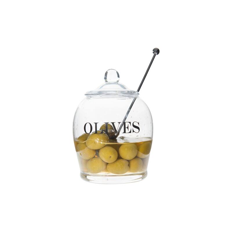 Clear Glass "OLIVE" Jar with Lid & Slotted Stainless Steel Spoon (Set of 3 Pieces including Lid)