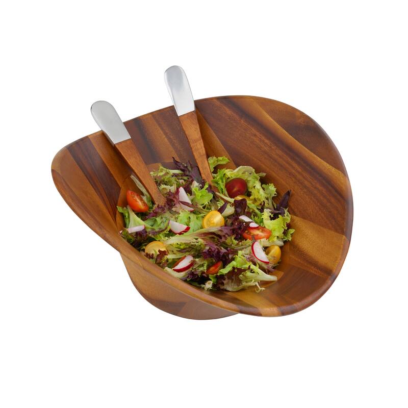Nambe Ripple Salad Bowl with Servers - 15.5" L x 12" W x 6" H