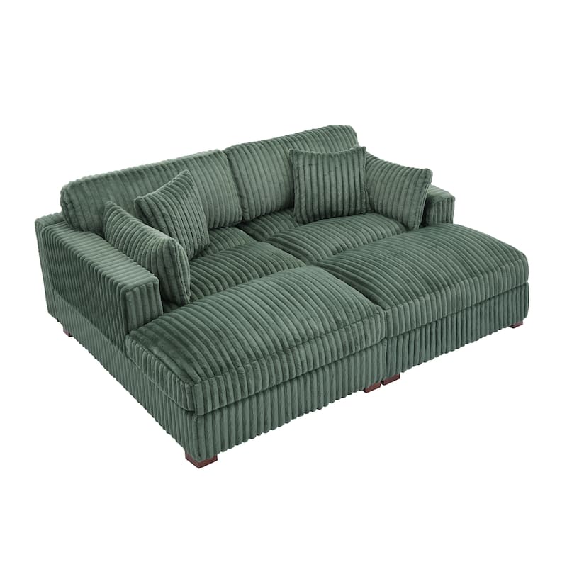 82" W Plush Corduroy Modular Sectional Sofa Chaise Lounge