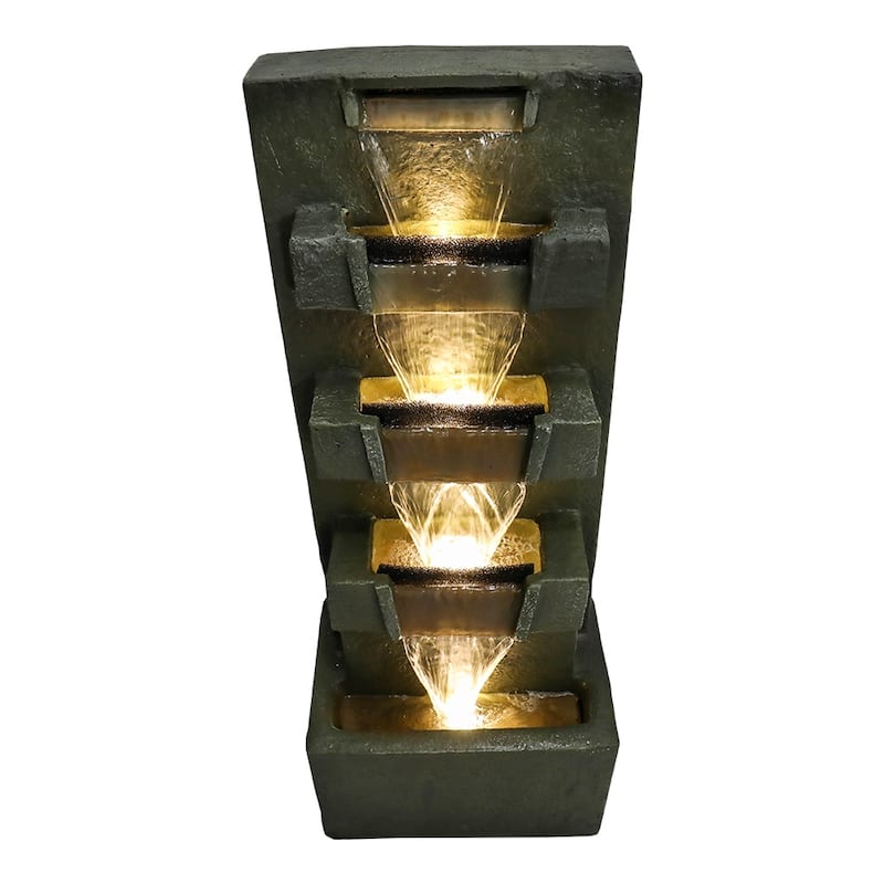 39.3-in High Floor Waterfall Fountain with LED Lights for Home Decor