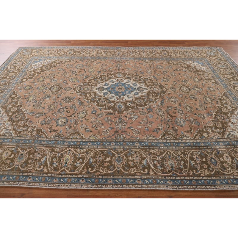 Traditional Kashan Persian Vintage Area Rug Hand-Knotted Wool Carpet - 7'7"x 11'0"