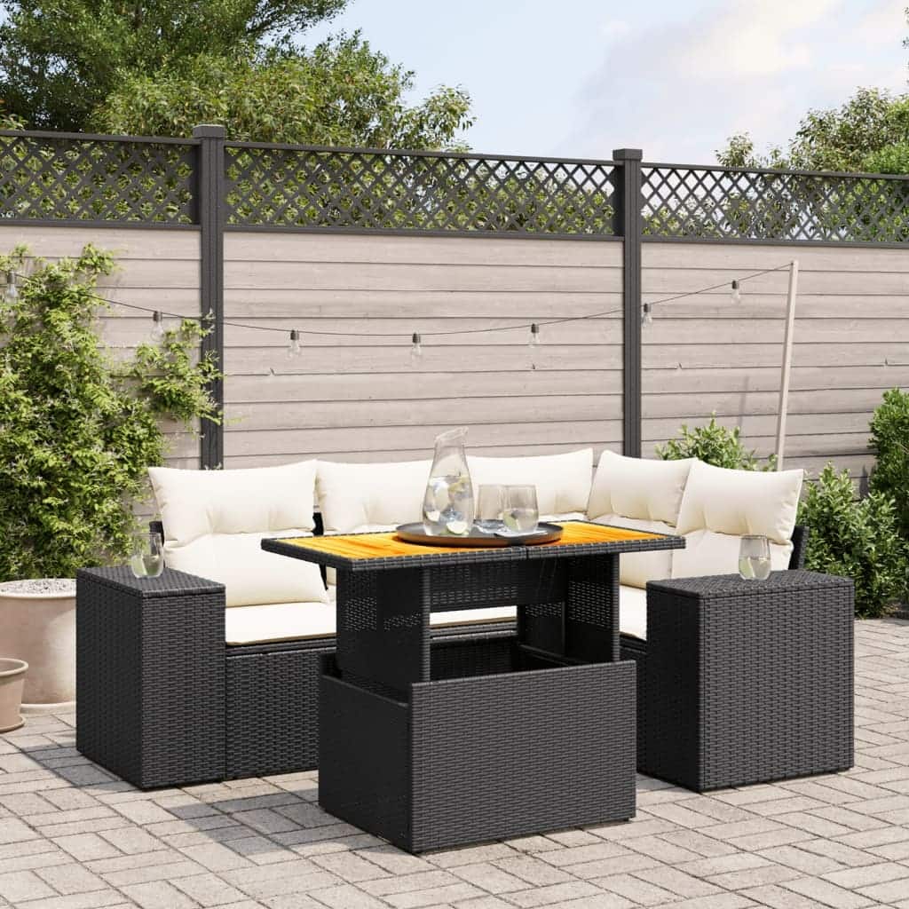vidaXL Patio Sofa Set with Cushions Lounge Sofa Sections 5 Piece Poly Rattan - 21.7 x 39.4 x 28.7
