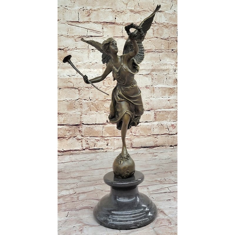 Winged Victory Athena Nike Paris Louvre 15 Inches Bronze Marble Statue Sculpture Gift