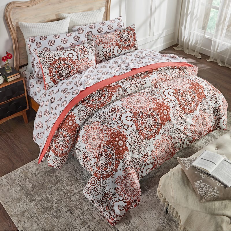 Better Trends Lyla Collection 7 Pc Microfiber Comforter Set in Coral