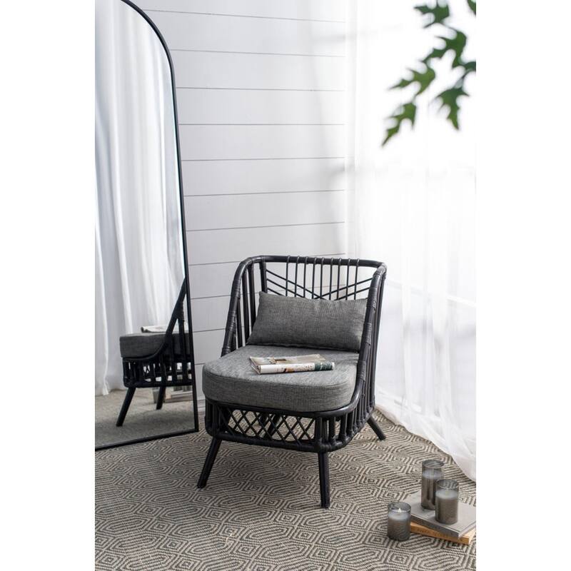 Cushioned Rattan Wooden Chair - 30.75" - Black and Gray