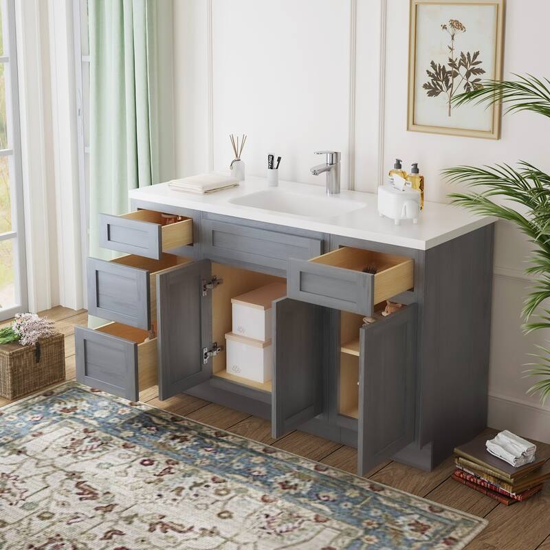 Vanity Art 54" Oak Freestanding Bathroom Vanity Cabinet without Top