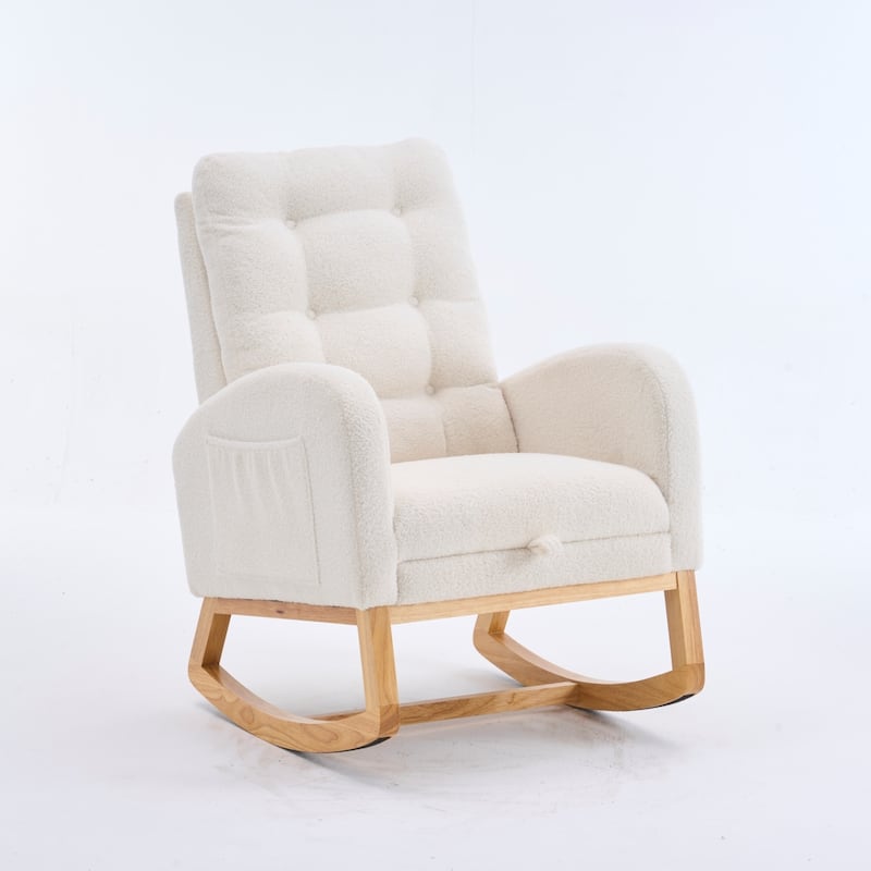Accent Rocking Chair with Footrest High Back Rubber Wood Rocking Legs Bedroom Living Space