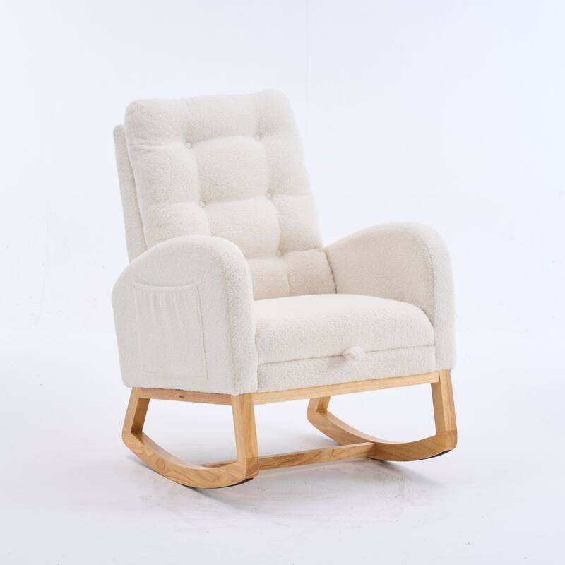 Rocking Recliner Chair with Thick Cushions & Adjustable Footrest, Accent Table Lounge Chair with Hidden Storage Pocket