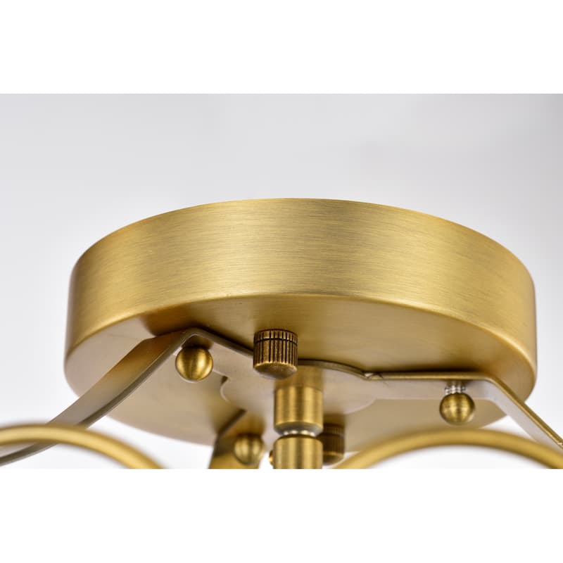 Vintage Brass 3-Light Glam Semi Flush Mount with Crystal - Vintage Brass