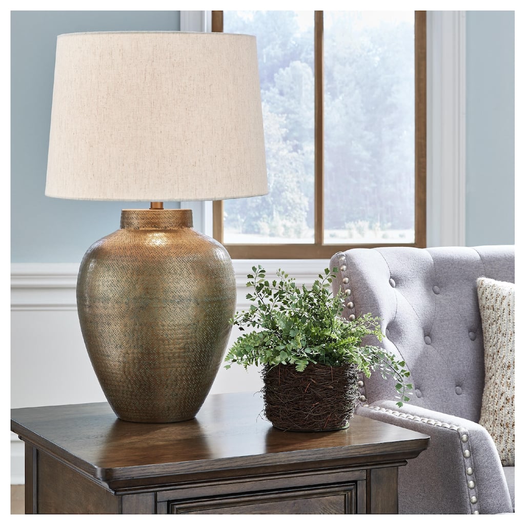 Signature Design by Ashley Madney Antique Gold Finish Table Lamp - 17" W x 17" D x 28.25" H