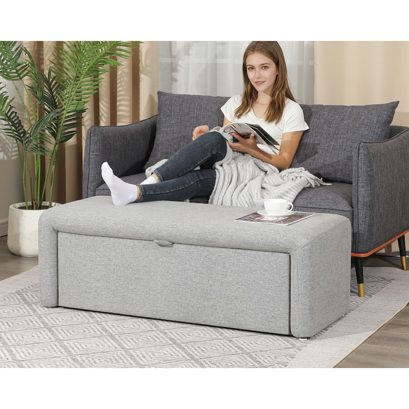 Adeco 49 Inches Side-opening Storage Bench Ottoman with Padded Cushion - 49.2"X18.9"X16.5"