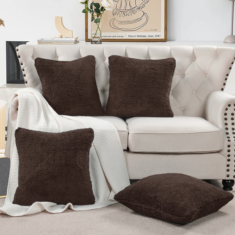 Accent Sherpa Pillow Cover Set of 4 20Inch x 20Inch, NO INSERT
