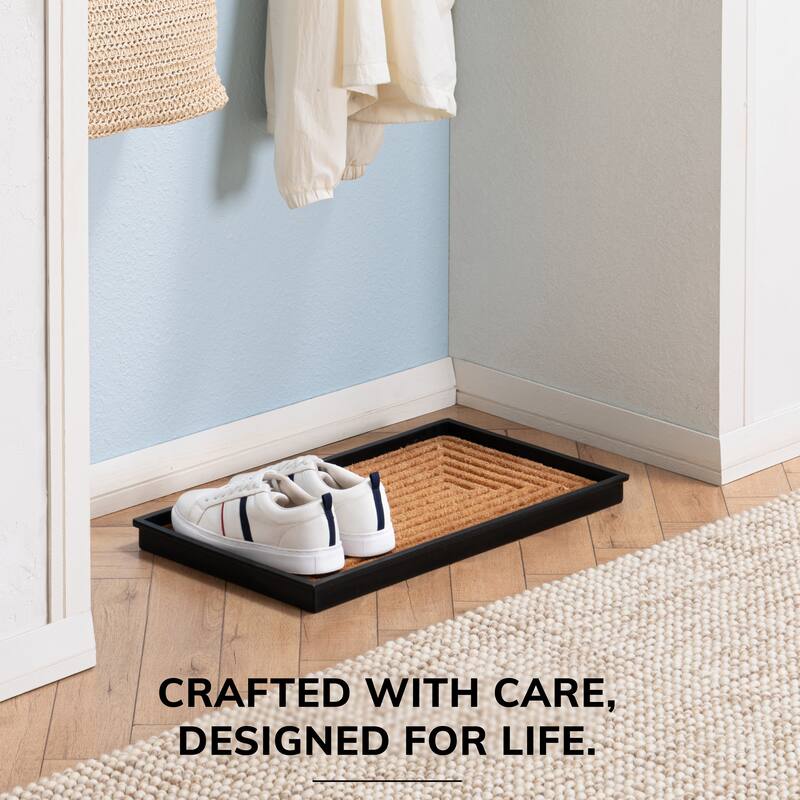 Jani Natural & Recycled Rubber Boot Tray with Rectangle Embossed Coir Insert