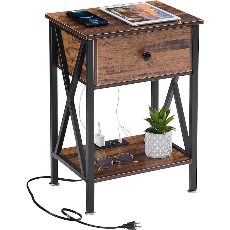 VECELO Modern Nightstand 1-Drawer with Storage Shelf, End Table/Side Table