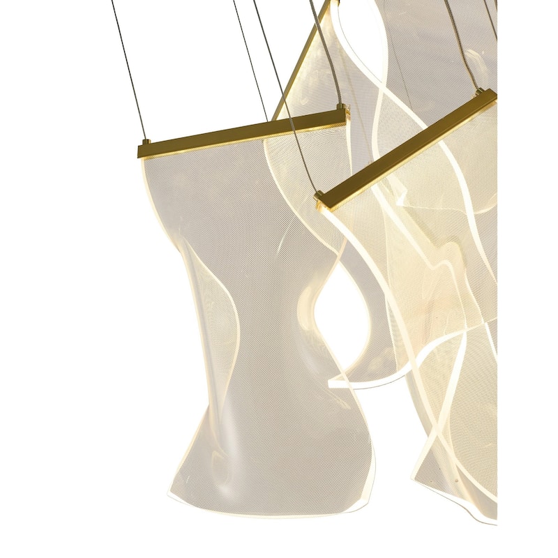 7-Light Brass Chandelier With Acrylic Crumbled Sheet Pendants