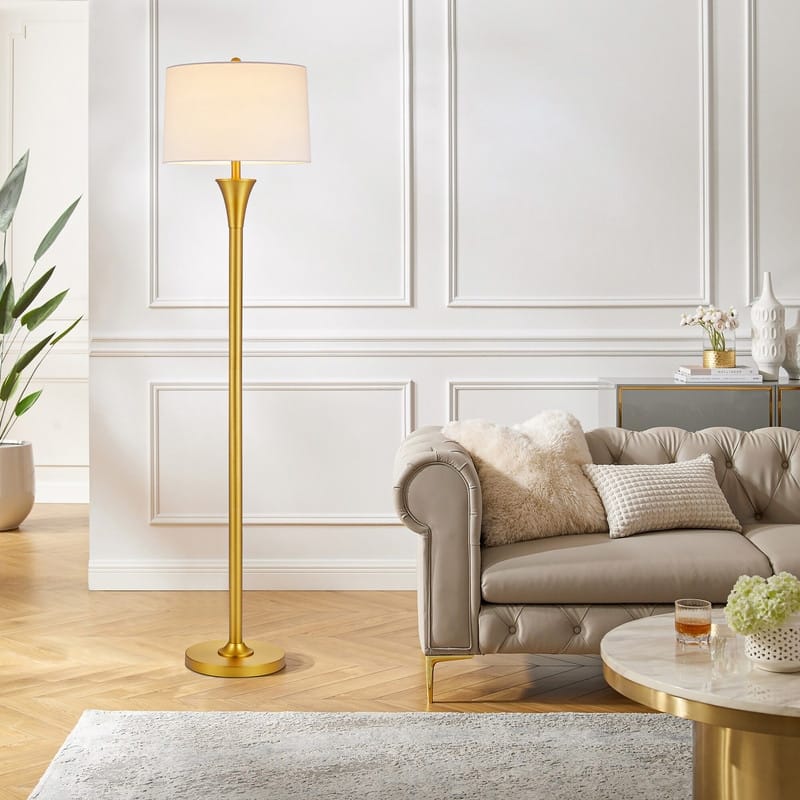 KAWOTI 66" Traditional Floor Lamp with White Linen Drum Shade