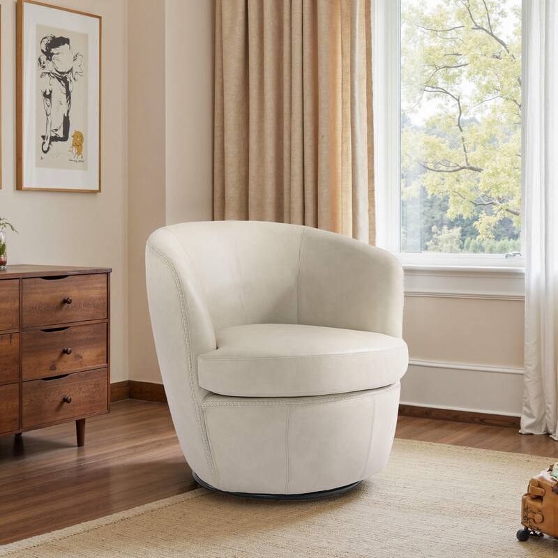 Modern Swivel Leather Accent Chair Upholstered Barrel Chair