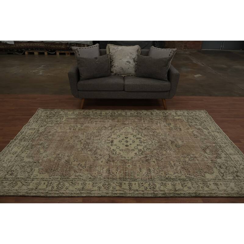 Hand Knotted Oriental 100% Wool Carpet Transitional Medallion Brown Anatolian Area Rug - 8' 8'' X 5' 10''