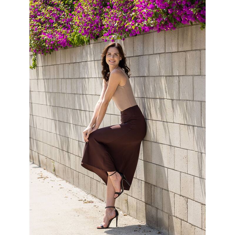 24seven Comfort Apparel Womens Elastic Waist Solid Color Maxi Skirt