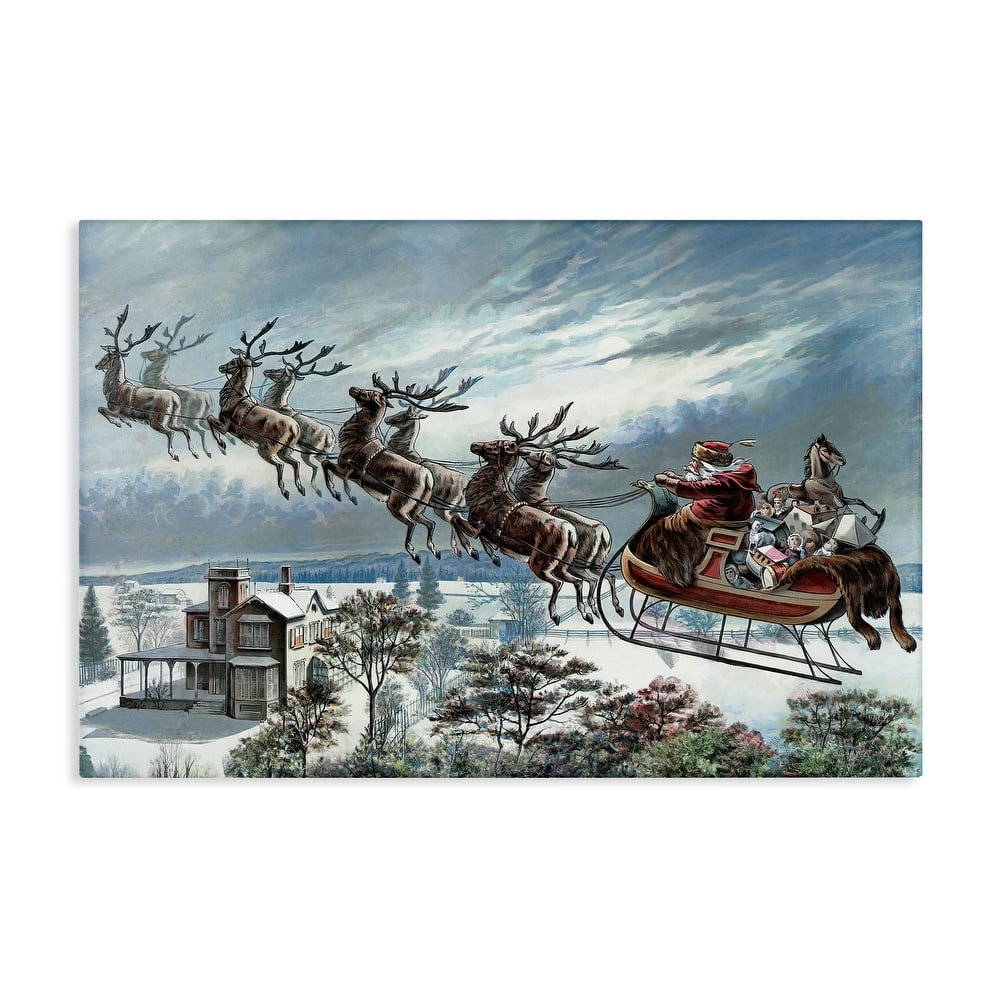 Stupell Santa's Sleigh over Town Canvas Wall Art Design By Arlington Prints