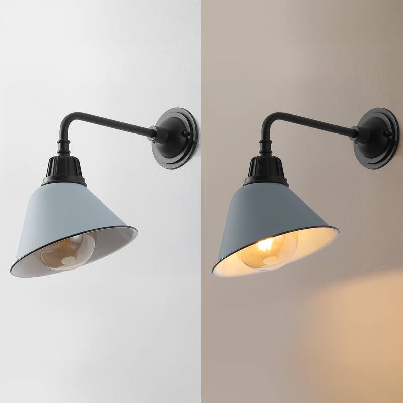 Aurora 9.63" 1-Light Farmhouse Industrial Indoor/Outdoor Iron LED Gooseneck Arm Outdoor Sconce, by JONATHAN Y - 9.63