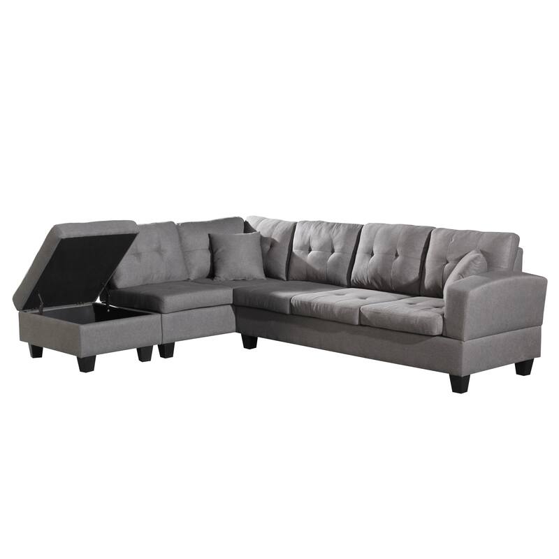 104.72'' L-Shaped 6-Seat Sectional Sofa with Storage Ottoman and Cup Holder, Removable Cushions, and Decorative Pillows