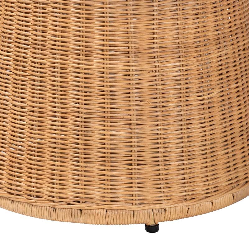 Caroline Round Natural Rattan End Table - Handwoven Wicker Drum Shape Accent Table for Living Room or Sunroom, Light Honey