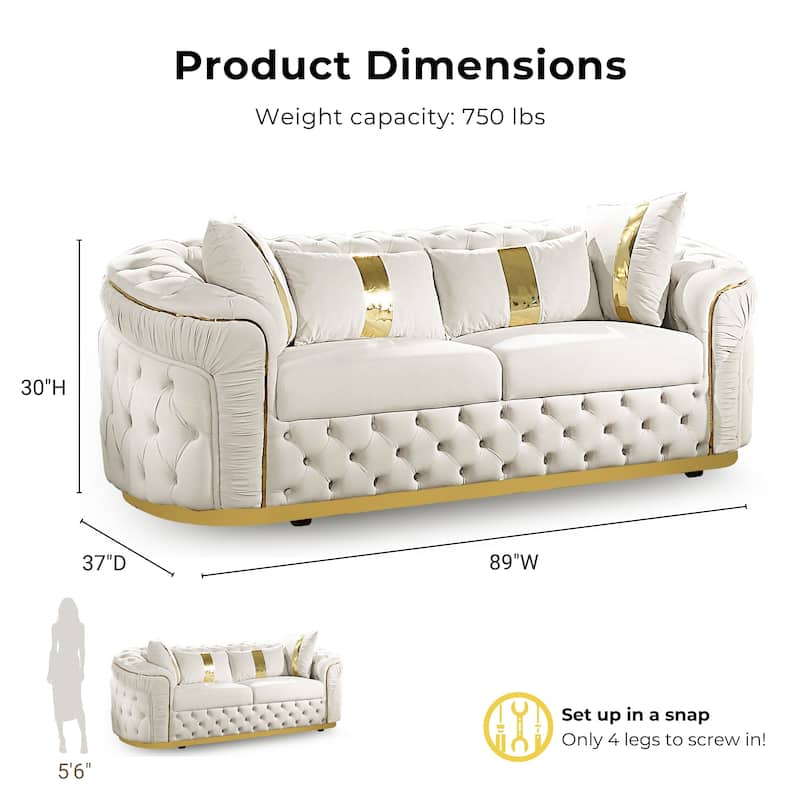 Furniture of America Urgoto Glam 2-Piece Beige Polyester Fabric Button Tufted Sofa Set