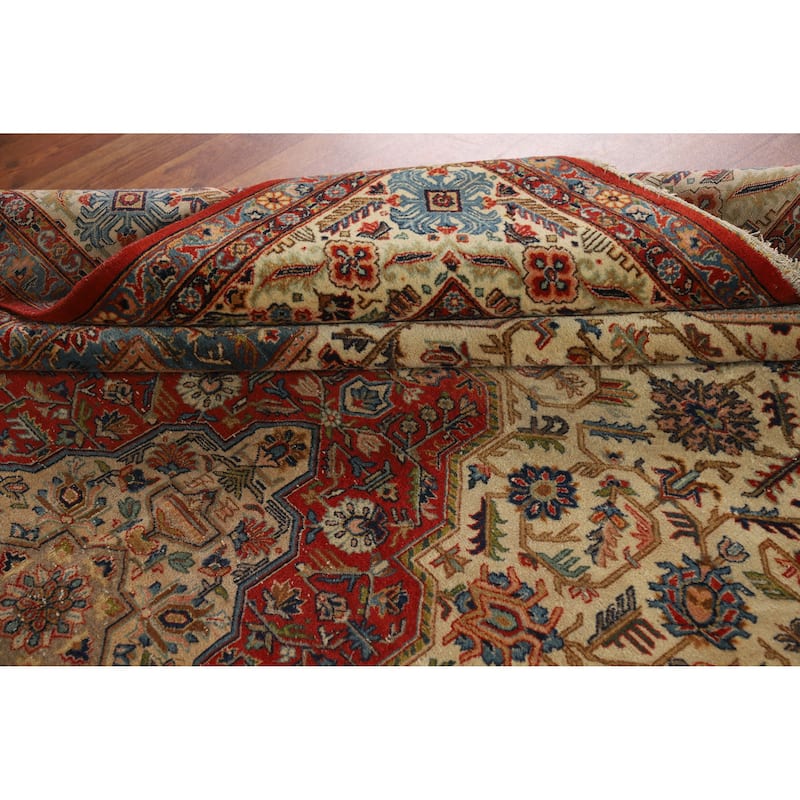 Hand Knotted Oriental 100% Wool Carpet Traditional Medallion Beige & Ivories Yazd Area Rug - 10' 7'' X 6' 10''