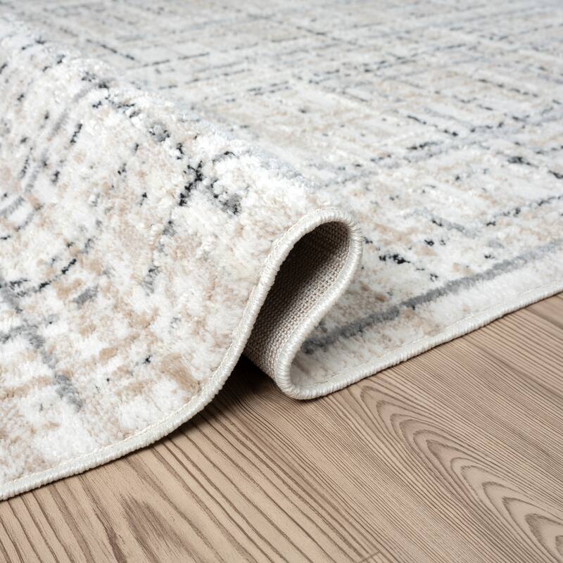 Abani Viva VIV130A Neutral Beige Grey Crosshatch Area Rug