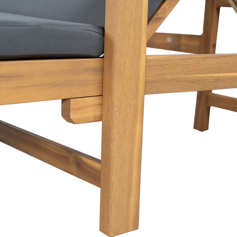 Roomfitters Outdoor Acacia Wood Chaise Lounge with Adjustable Backrest and Cushioned Seat for Patio or Poolside, Dark Gray