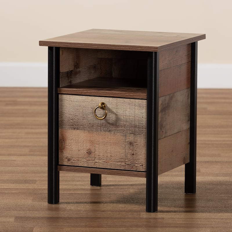 Vaughan Modern Rustic Oak Brown and Black Finished Wood Nightstand
