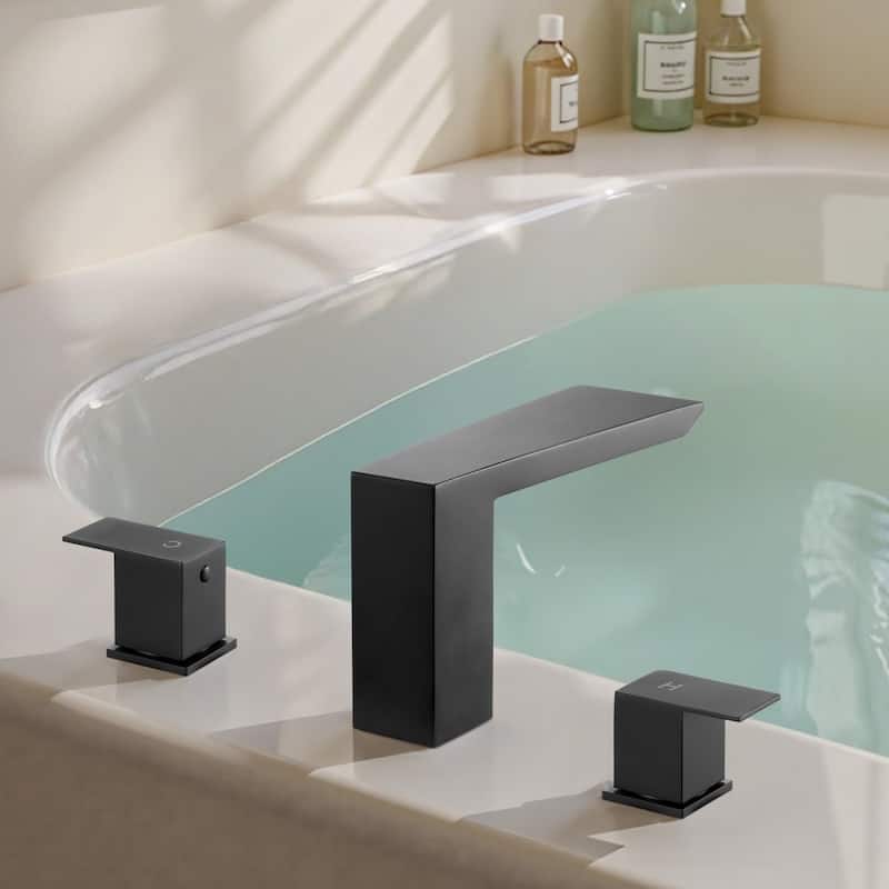 Matte Black Stainless Steel Roman Tub Faucet with 3-Hole and Deck Mount High Flow Water 4.36 GPM - 7.87" x 9.06" x 2.83"