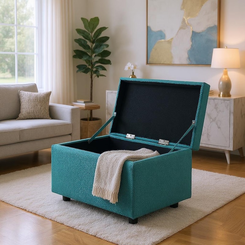 Fabric Storage Ottoman with Hidden Compartment