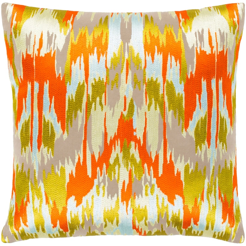 Virgil Orange & Lime Embroidered Ikat Feather Down Throw Pillow (20" x 20")