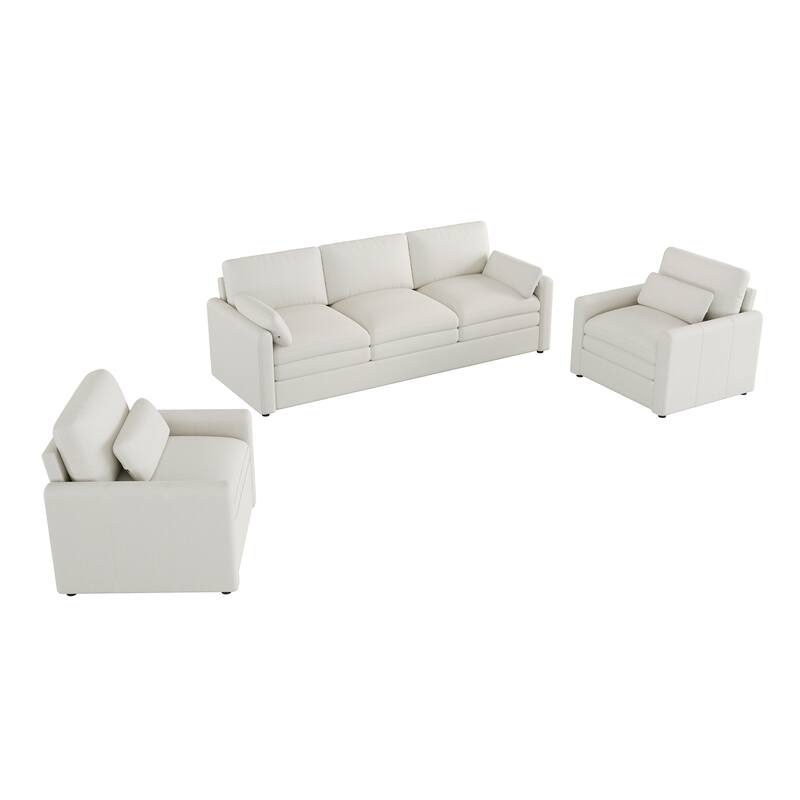 3-Piece Chenille Sofa Set with Oversized Cushions and Lumbar Pillows by Harper&Bright Designs