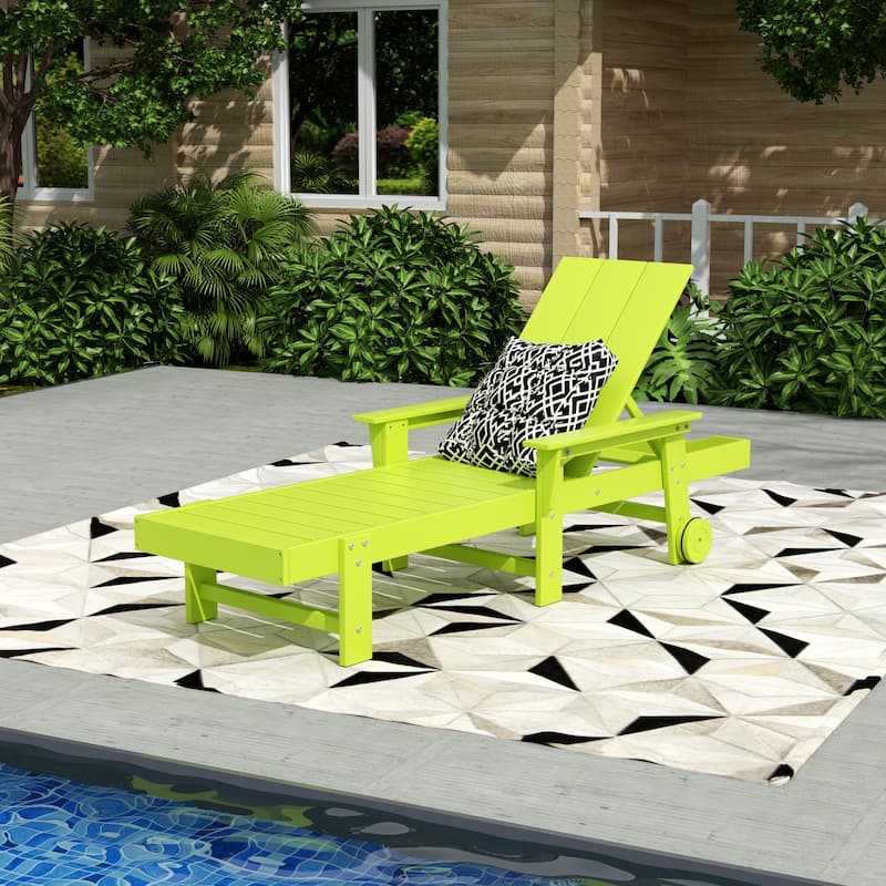 Shoreside Modern Poly Reclining Eco-Friendly All Weather Chaise Lounge With Arms & Wheels