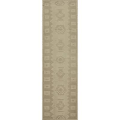 Hand Woven Oriental 100% Wool Carpet Southwestern Tribal Beige & Ivories Kilim Runner Rug - 11' 4'' X 2' 7''