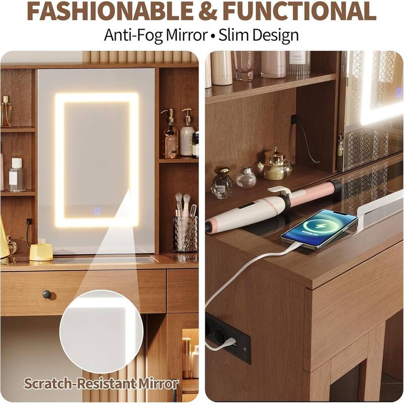 3-Color LED Light Makeup Dressing Table Vanity Desk with Sliding Mirror