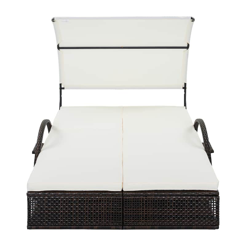 Outdoor Steel Frame Sun Lounger with Adjustable Backrest,Patio Double Sunbed