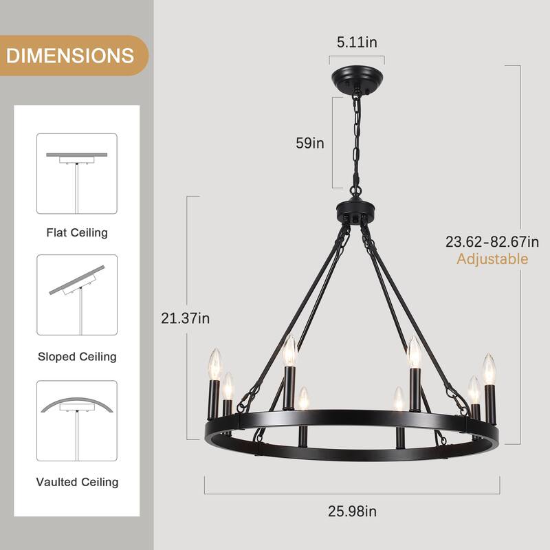 8-Light Candlestick Wagon Wheel Chandelier Linear Chandelier Lighting for Kitchen Island