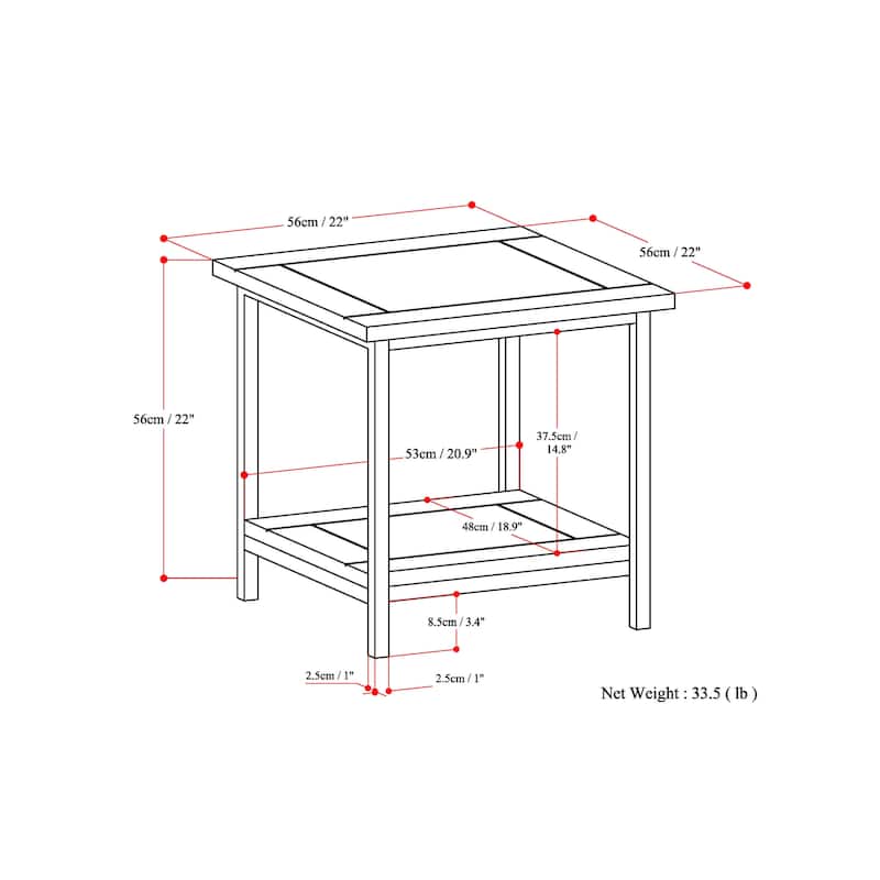WYNDENHALL Rhonda SOLID MANGO WOOD & Metal 22" Wide Square Industrial End Side Table - 22 W x 22 D x 22 H