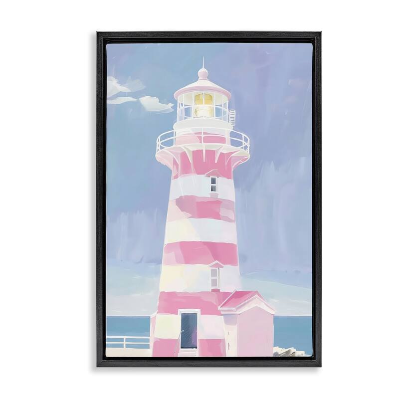 Stupell Muted Coastal Lighthouse Framed Floater Canvas Wall Art Design By Arlington Prints - 17 x 25 - Black