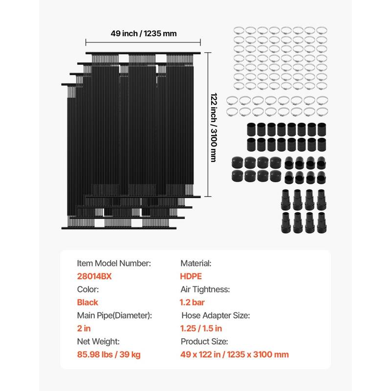 Black HDPE Solar Pool Heater Panels for Above Ground Inground Rectangular Pools and Warmer Swimming