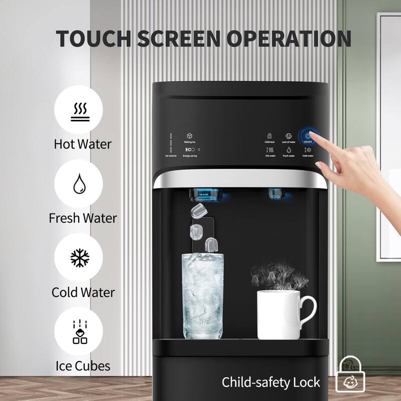 Black 3 in 1 Hot and Cold Water Dispensers with Ice Maker